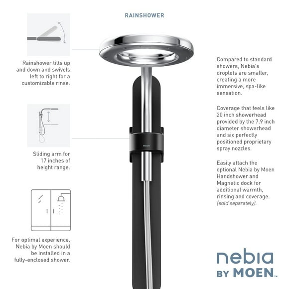 Moen N214R0BLC Nebia by Moen Spa Shower Rainshower, Matte Black/Chrome