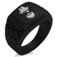 thumbnail image 1 of Stainless Steel Legendary Blackbeard Pirate Geometric Pattern Step-Down Biker Style Polished Ring, 1 of 1