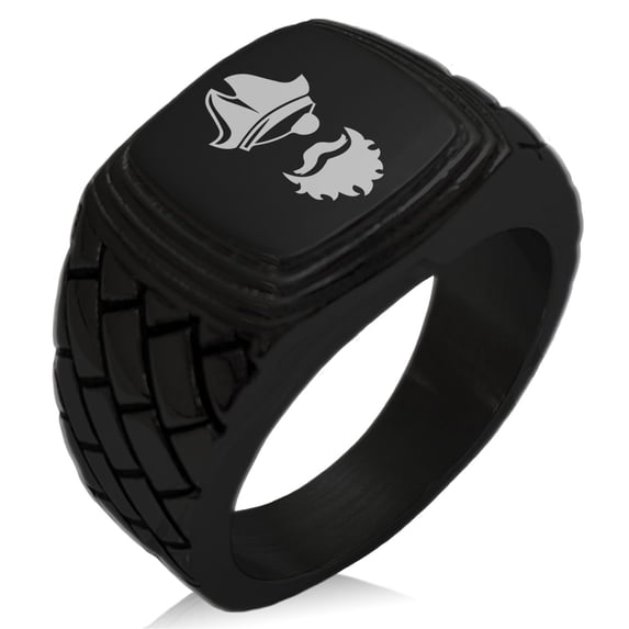 Stainless Steel Legendary Blackbeard Pirate Geometric Pattern Step-Down Biker Style Polished Ring