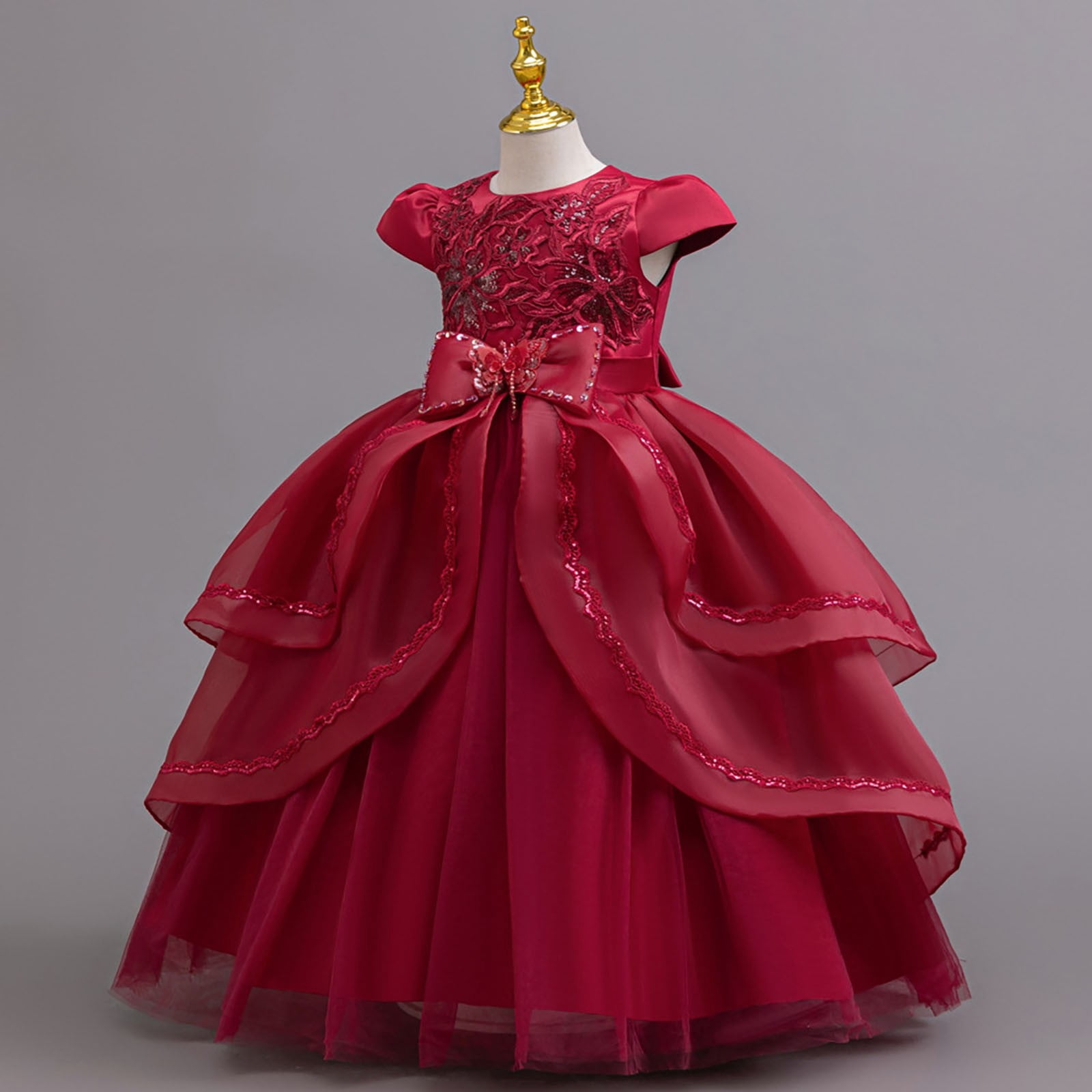 Girls' Dress with Sequins and Floral Embroidery Formal Party Dress Princess Puffy Dresses for Children Gown