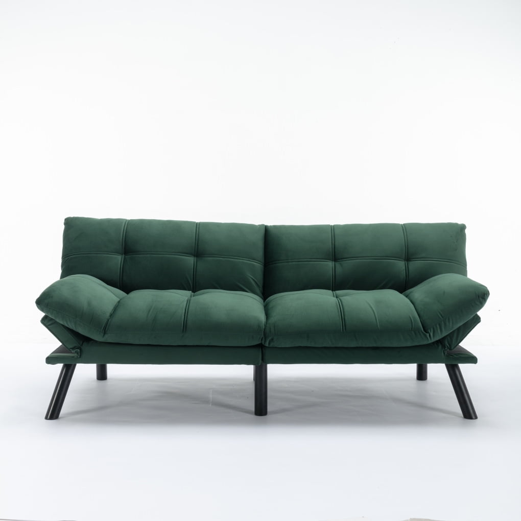 Triple Tree Velvet 70.87" Tufted Futon Loveseat Sofa, Emerald