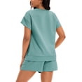 thumbnail image 3 of ATHLECHIC Women's Summer 2 Piece Short Sleeve Tops Shorts Pants Lounge Sets M Green, 3 of 5