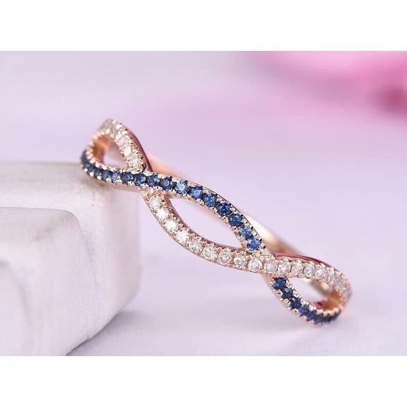 TAAPSEE JEWELS Lab Created Sapphire Wedding Infinity Band Women's Eternity Ring 14K Rose Gold Plated