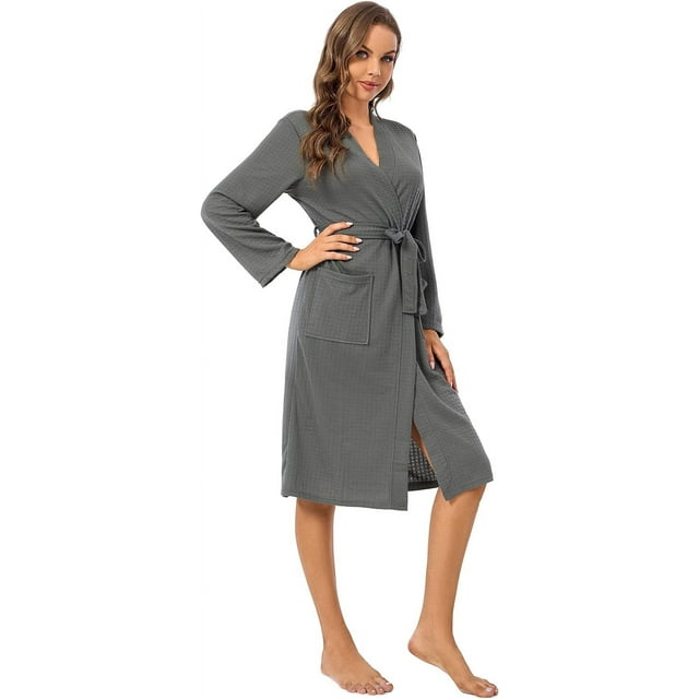 LAICAIW Waffle Knit Robes for Women Soft Unisex Lightweight Spa Bathrobe Absorbent Quick Dry Shower Robe for Men