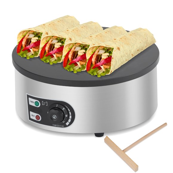 Máquina Eléctrica Comercial para Crepes de 16 Pulgadas con Placa Antiadherente 3400W Control de Temperatura Ajustable en Acero Inoxidable y Hierro Fundido con Cajón Ideal para Panqueques y Desayunos