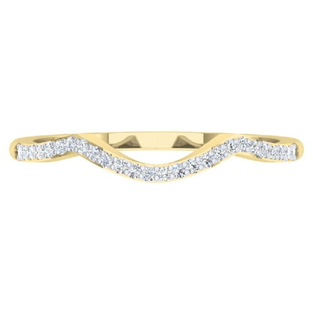 Diamond 10k Gold Band - Dazzlingrock Collection 0.12 Carat (ctw) 10K Round Diamond Wedding Stackable Band Contour Guard Ring, Yellow Gold, Size 10