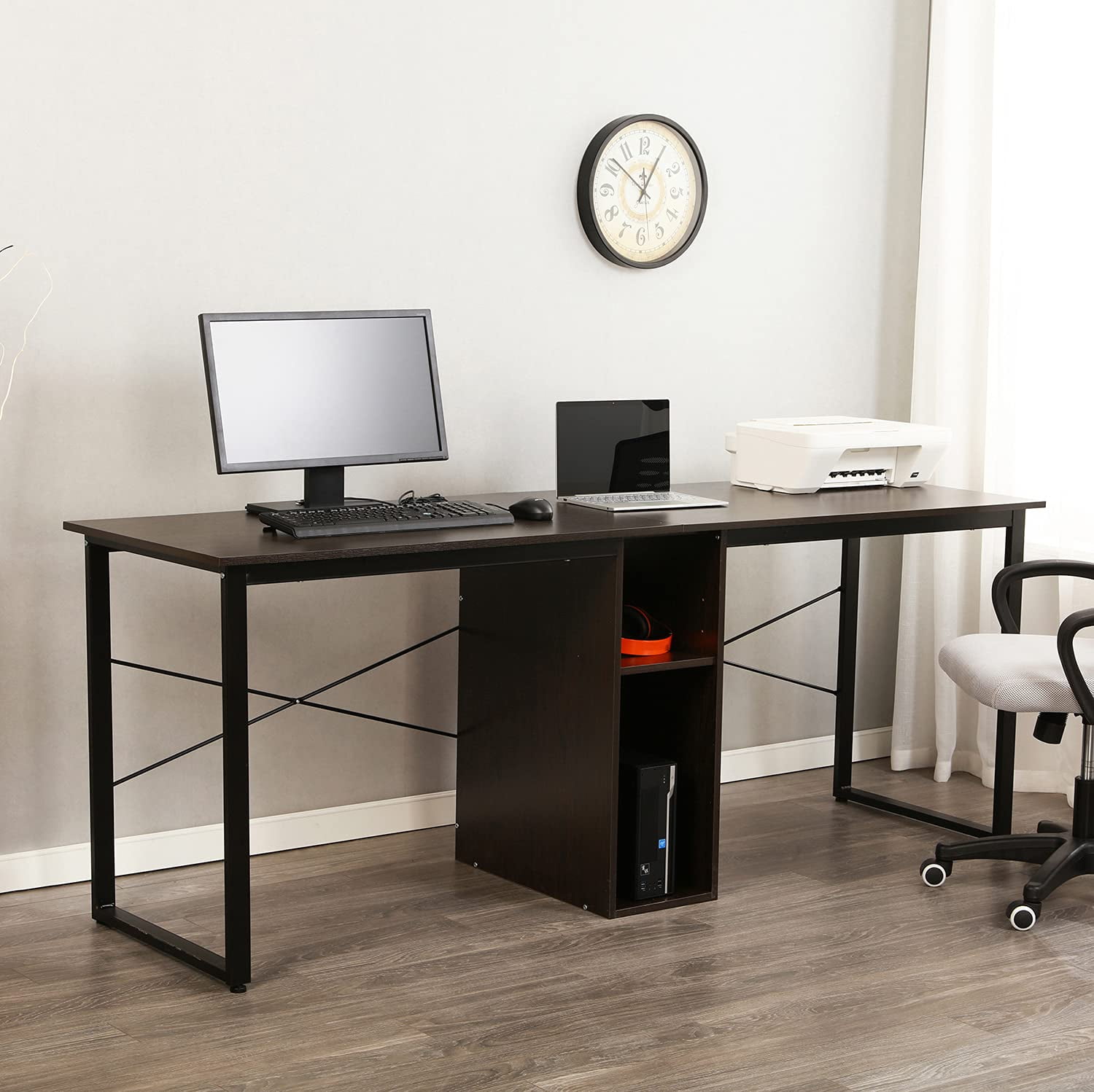 2-Person Computer Desk Home/Office Desk/Writing Desk with Shared Storage Walnut DX-244-WA Soges 78.7 Large Double Workstation Desk 