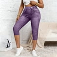 thumbnail image 5 of Women's Stretchy Capri Jeggings High Waisted Tummy Control Faux Denim Leggings Skinny Pull on Capris, 5 of 6