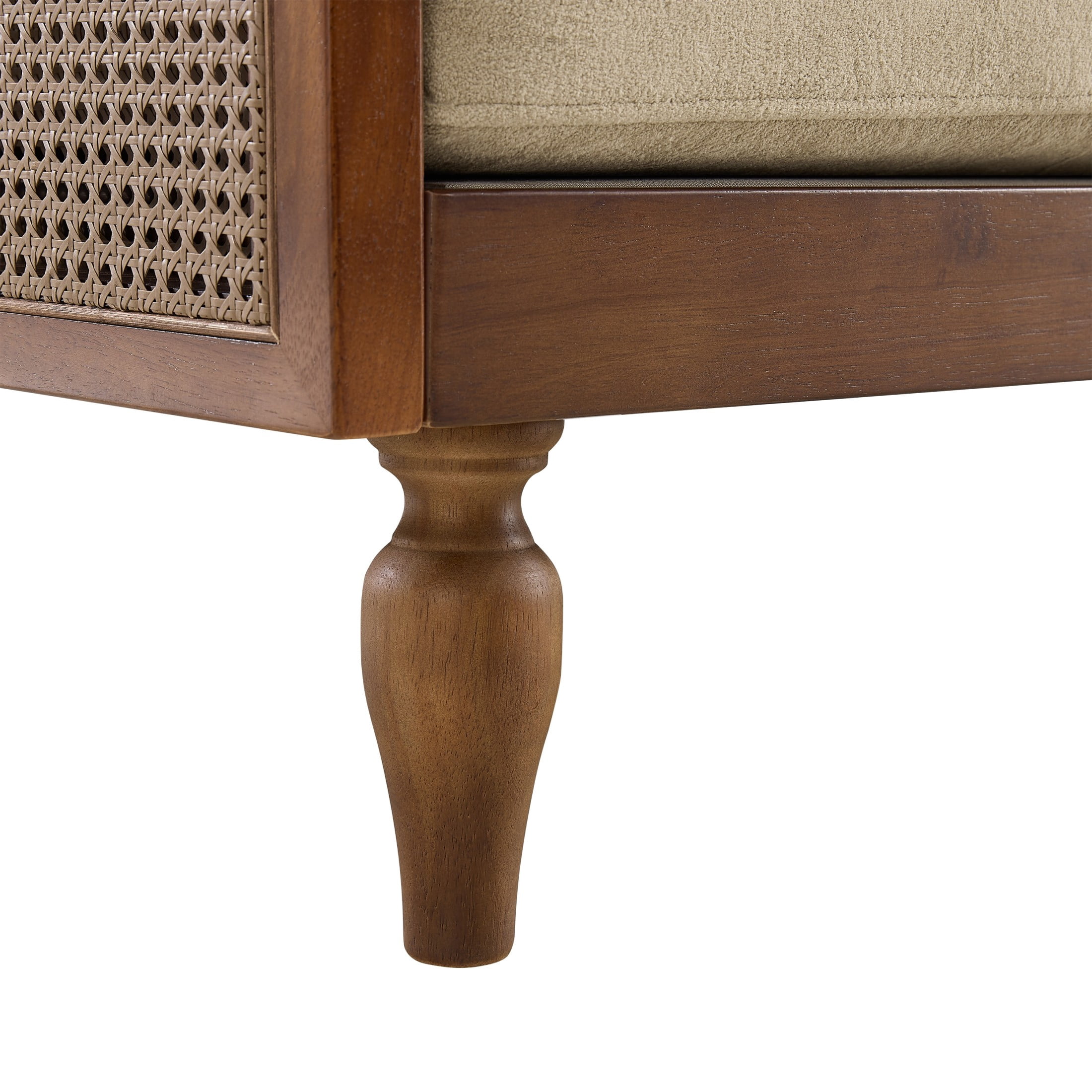 Christopher Knight Home Mid-Century 70.9" 3-Seater Sofa with Rattan Armrests, Wooden Frame, Light Brown