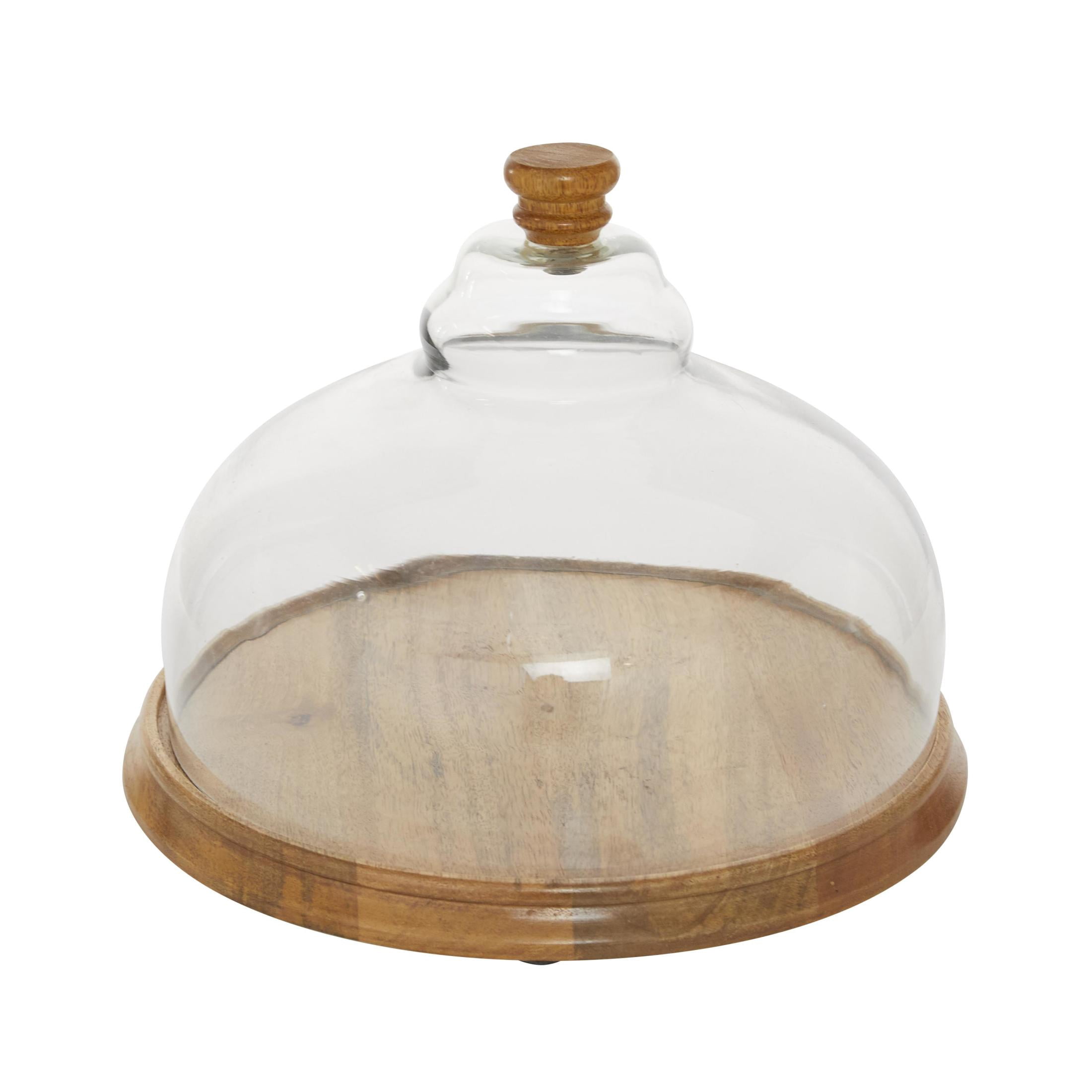 DecMode 13" x 10" Brown Wood Decorative Stand with Glass Lid, 1-Piece