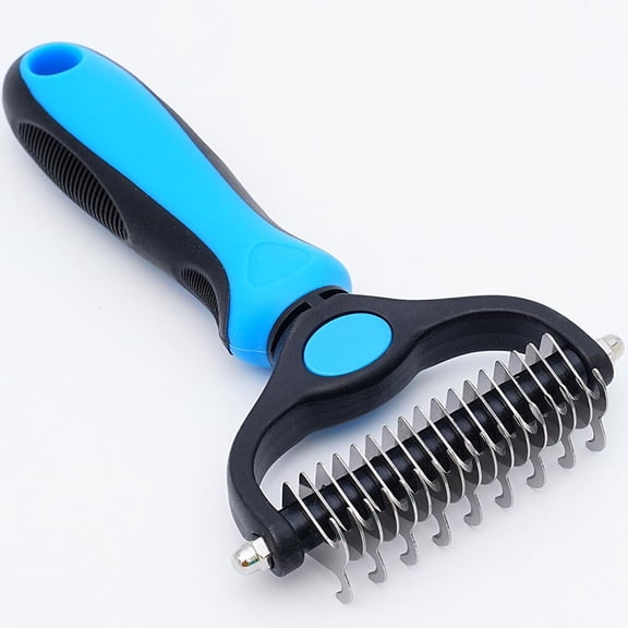 Pet Clearance! Pet Grooming Brush - Double Sided Dematting Undercoat Rake for Dogs and Cats, Extra Wide Pet Brush to Reduce Shedding by 95%(Blue)