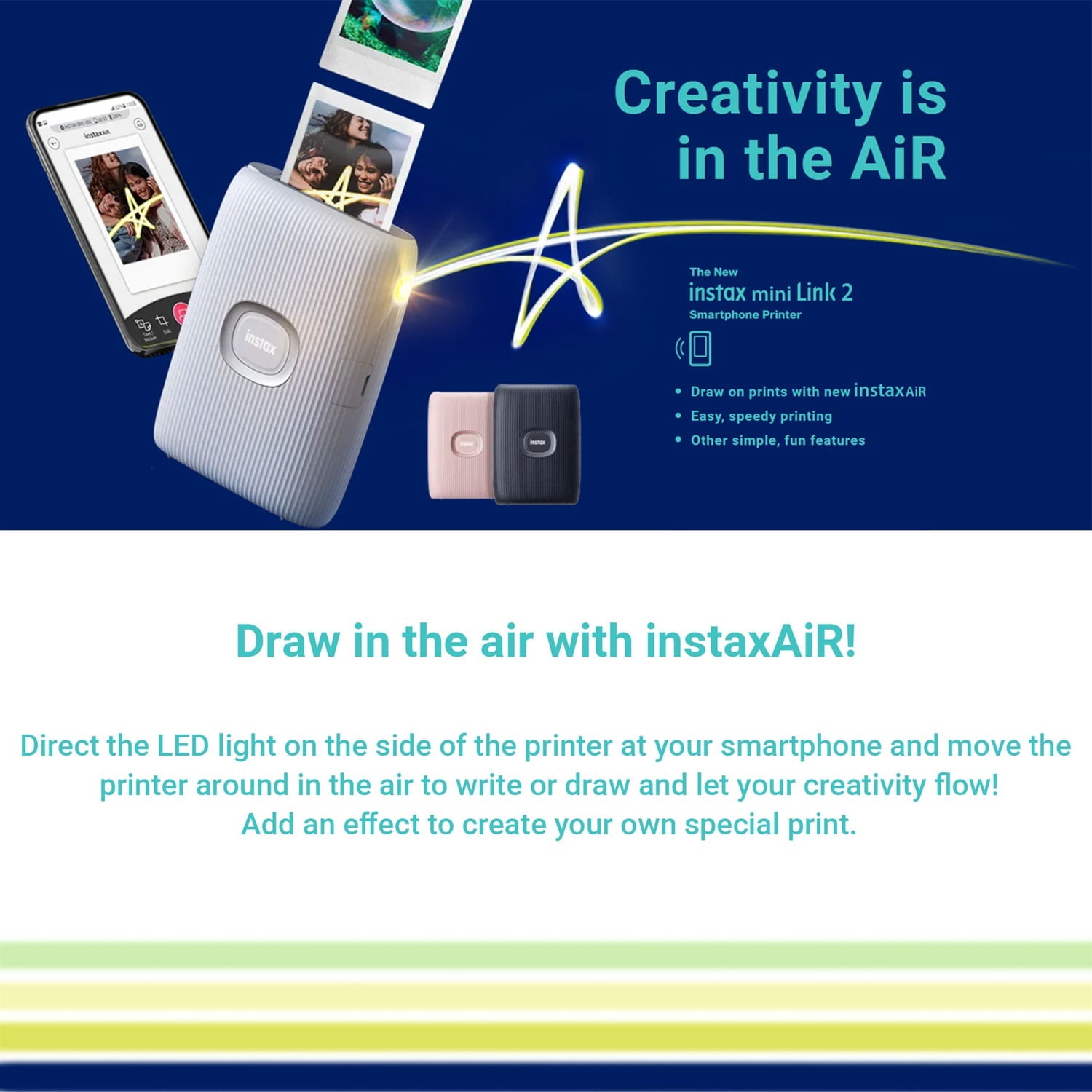Fujifilm INSTAX Mini Link 2 Smartphone Printer (Clay White) Bundle with Instax Mini Twin Pack Film (20 Sheets), Photo Album, Sticker Frames & Bouquet Holder, Bluetooth Instant Photo Printer