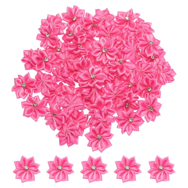 Uxcell 1.2 Inch Small Ribbon Flowers Satin Ribbon Flowers Mini Fabric Flowers Rose Pink 50 Pcs