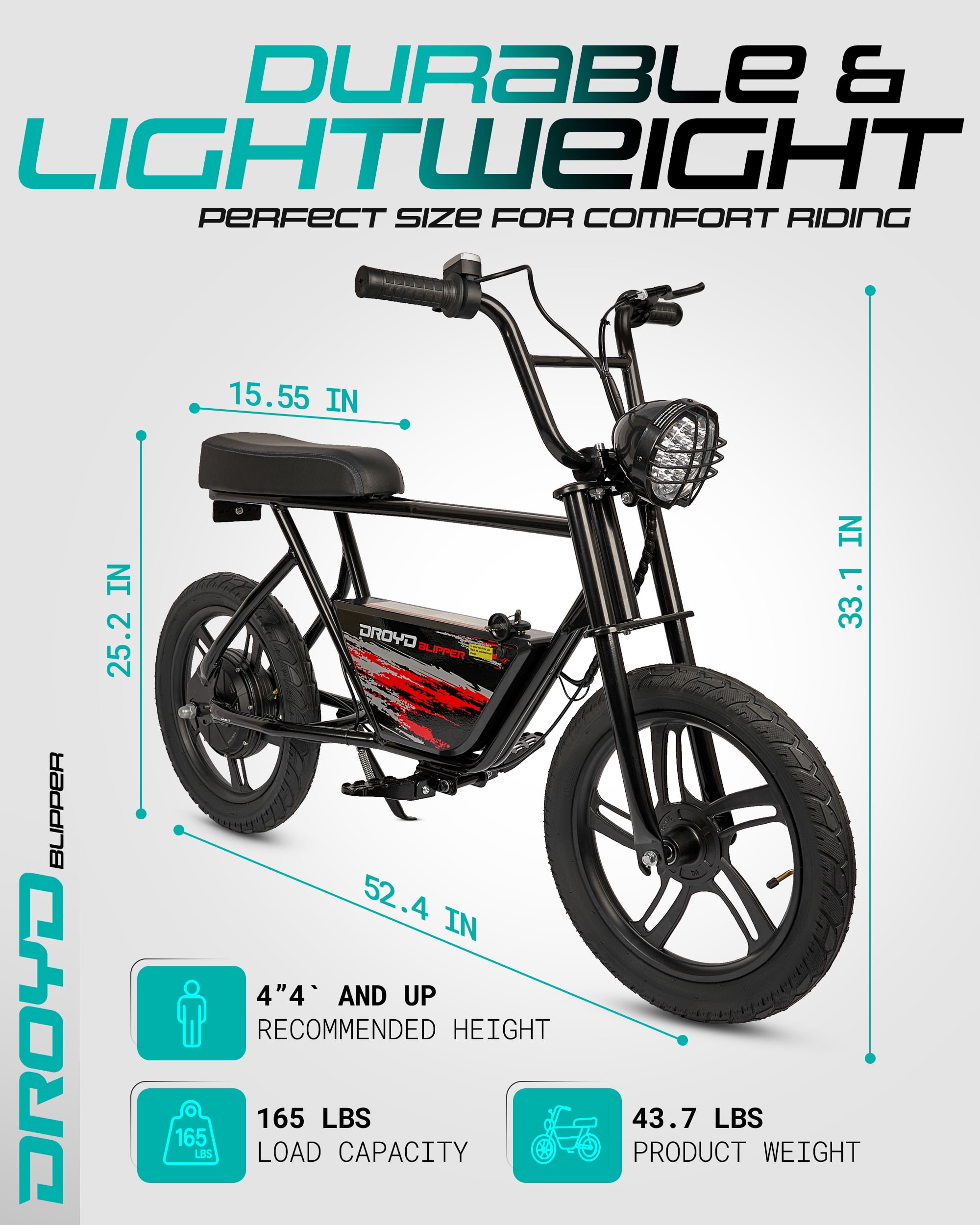 Droyd Blipper Electric Mini Bike - 250W for Teens 13+ | Safe Ride for Young Riders