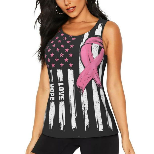 Fotbe Ribbon Breast Cancer Awareness Blusas Sin Mangas para Mujer – Estilo Casual, Corte Suelto, Slim-Fit, Cuello Redondo Deportivo, Tops de Verano para Gimnasio y Yoga-Large