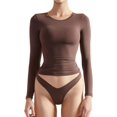 thumbnail image 1 of Women Double Lined Fitted Basic T Shirts Crew Neck Long Sleeve Crop Top, 1 of 6