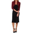 thumbnail image 2 of INSPIRE CHIC Ruched 3/4 Sleeve Shrug for Women Open Front Party Cropped Bolero Cardigan XS Dark Red, 2 of 6