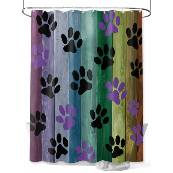 Colorful Dog Shower Curtain, Paw Prints on The Board Waterproof Shower Curtain Set with 12 Hooks Lightweight Washable Fabric Shower Curtains for Bathroom 36x72 Inches