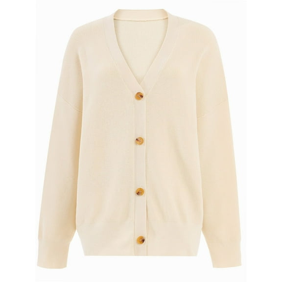 Women's Long Sleeve V-Neck Button Down Cardigan Chunky Oversized Knit Open Front Trendy Sweater Outerwear