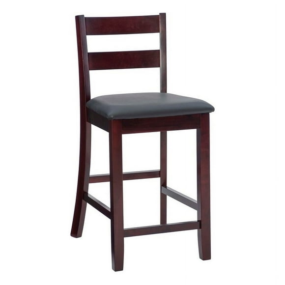 Linon Triena Wood Soho Ladder Back Faux Leather Seat 25" Counter Stool in Merlot