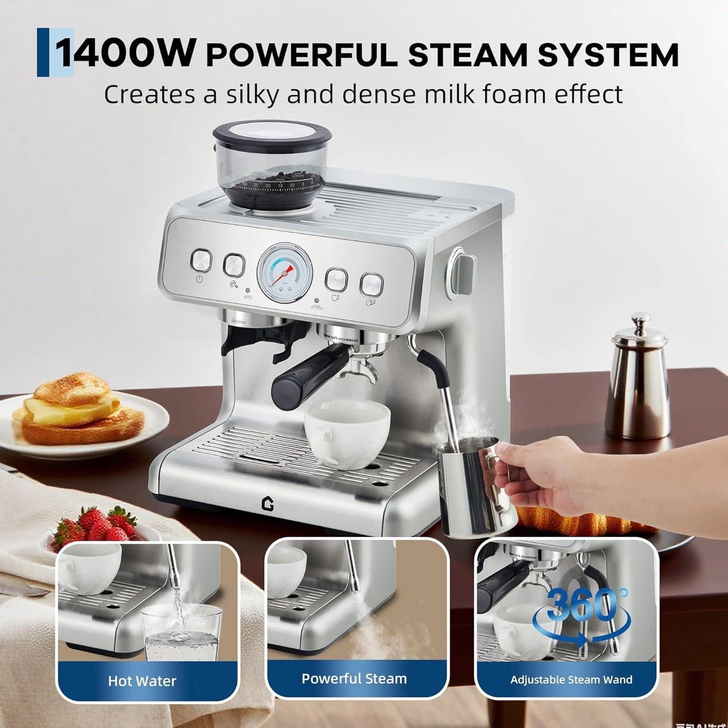 EastVita Semi-Automatic Espresso Machine 20 Bar Professional Pressure