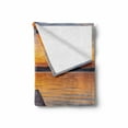 thumbnail image 2 of Lake Soft Flannel Fleece Blanket, Summer Sunset over Serene Water of Lake Paterwoldsemeer with Wooden Jetty, Cozy Plush for Indoor and Outdoor Use, 50" x 60", Orange Blue Grey Umber, by Ambesonne, 2 of 6