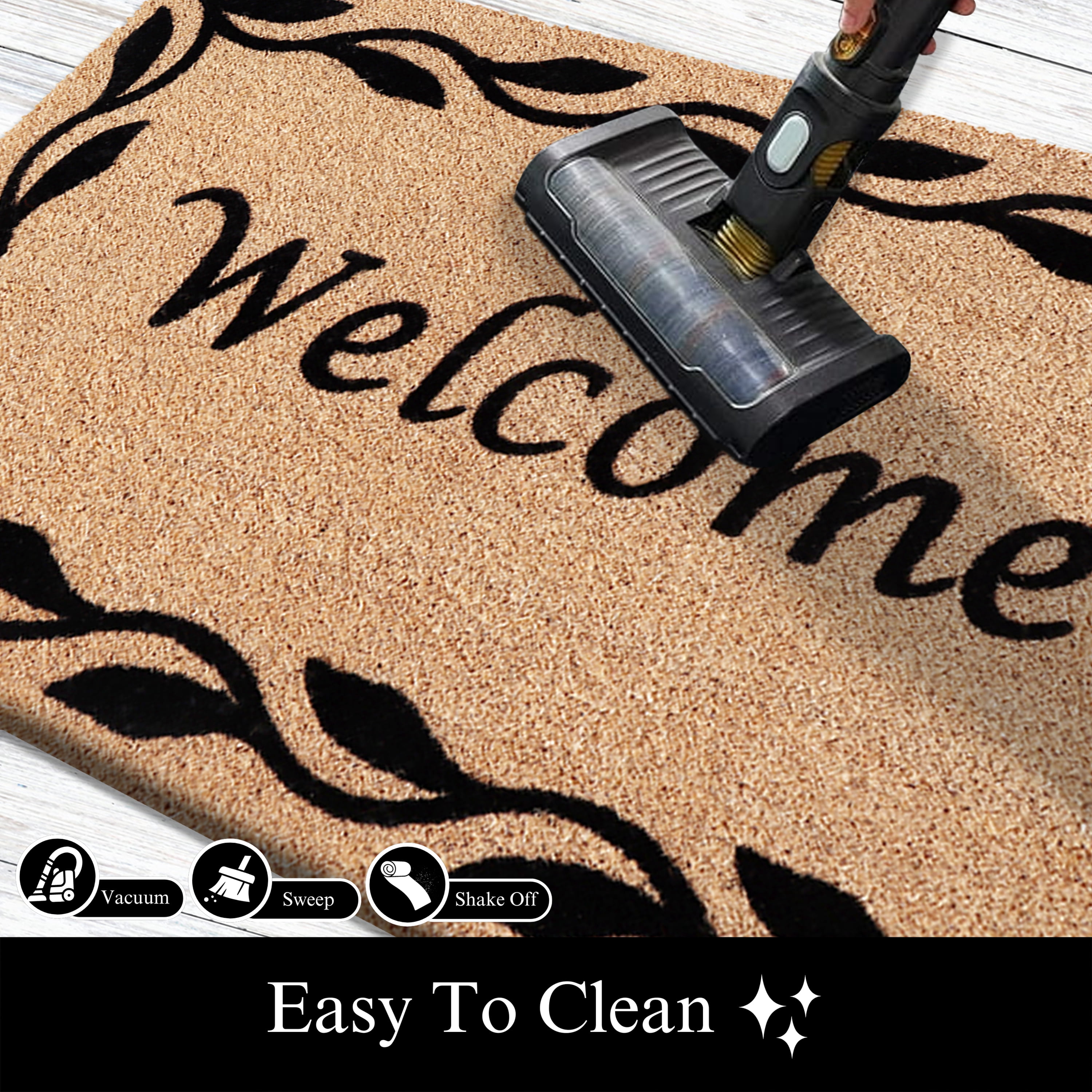 A1HC Natural Coir Flocked Doormat, Black Welcome , 18"x30", Durable Outdoor Mat, Non-Slip, Pet Friendly, Fade Resistant