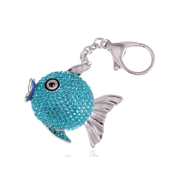 Fat Aquamarine Angel Piranha Attack Fish Crystal Rhinestone Keychain