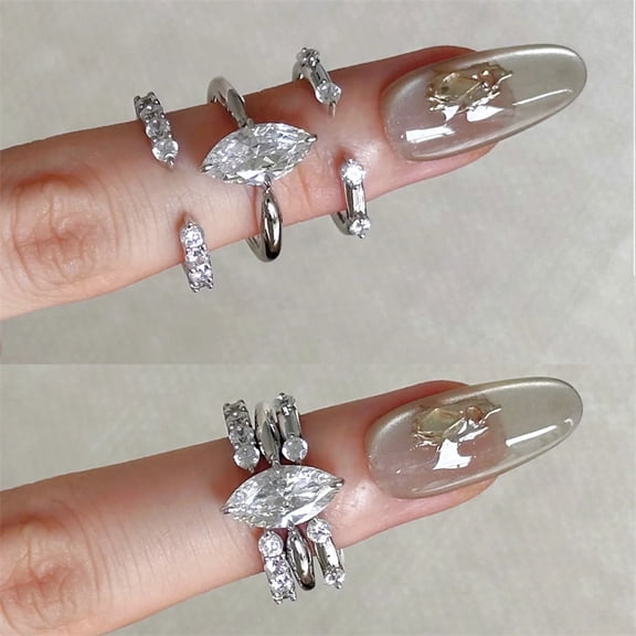 3 Pieces/set Fashion Personality Zircon Adjustable Ring for Women High-quality Stainless Steel Ring