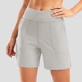 thumbnail image 2 of Landzoo Shorts For Women Solid Color Elastic Waist With Pockets Summer Comfortable Women Shorts Size M Khaki, 2 of 7