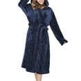 thumbnail image 3 of Womens Robes Plush Fleece Hooded Bathrobe Thick Nightgown with Pockets Sleepwear Navy Blue Cloak L, 3 of 8