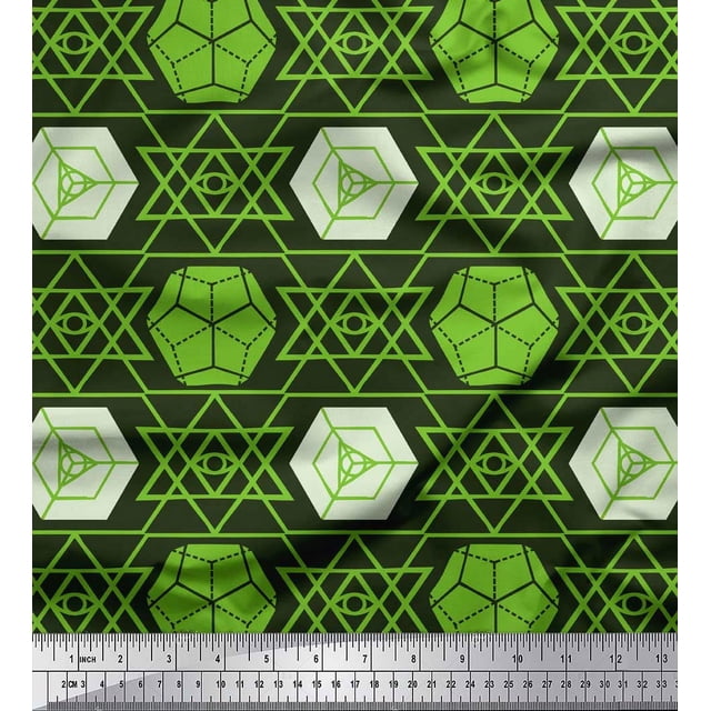 Soimoi Green Poly Georgette Fabric Geometrical Star Geometric Decor Fabric Printed Yard 42 Inch Wide