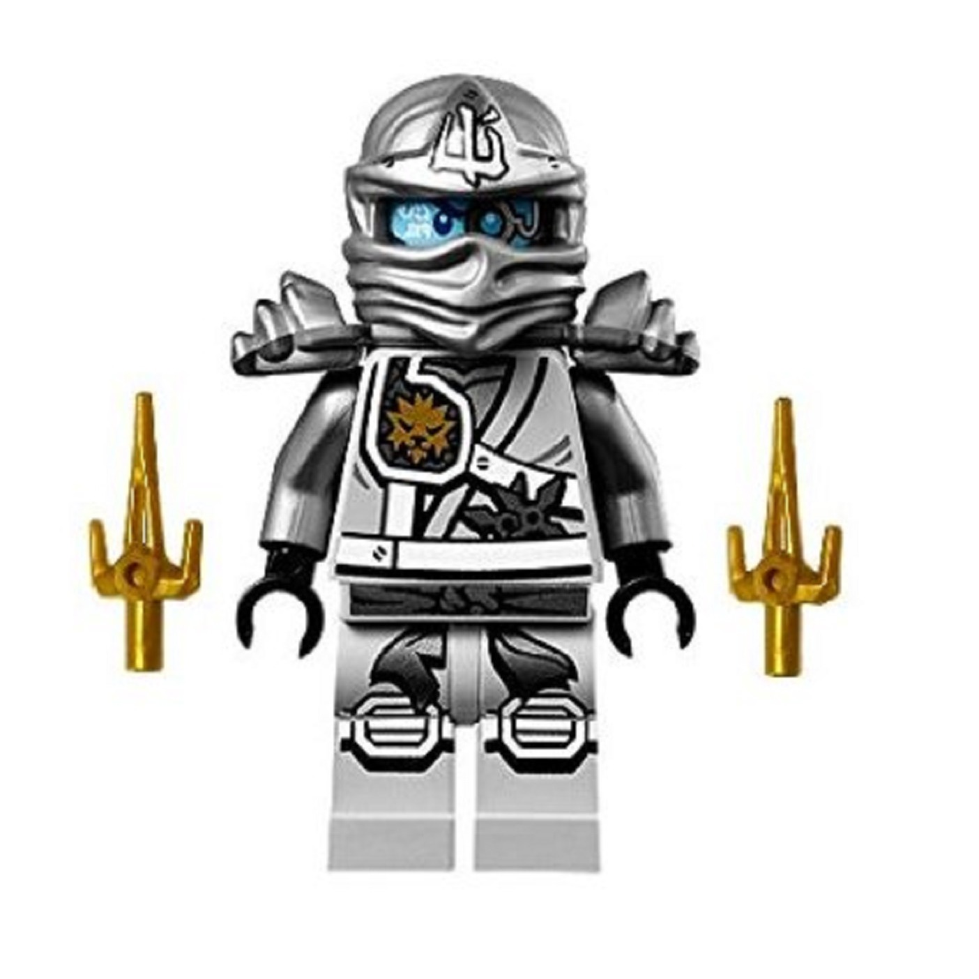 LEGO Ninjago Minifigure Zane Titanium Ninja With Gold Sai Weapons 