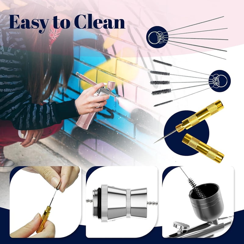 Airbrush Kit with Compressor, 48PSI High Pressure Air Brush Kit with 0.3/0.5mm Nozzle and Cleaning Brush