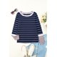 thumbnail image 1 of ABPHQTO Jersey a rayas de punto acanalado con puños de bloque de color azul extendido para mujer, 1 of 5