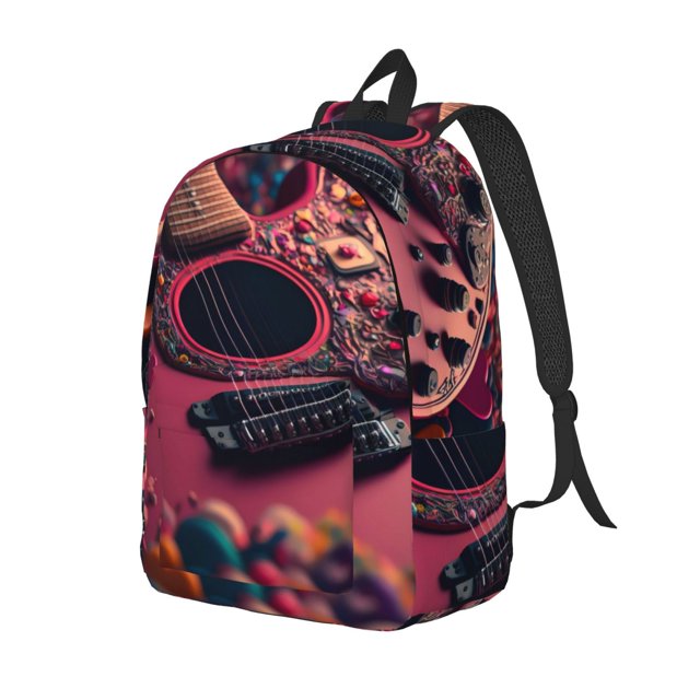 Balery Romantic Heart Guitar Mochila Clásica Impresa Básica para Viaje, Mochila Escolar Resistente al Agua, Mochila de Lona con Correas Ajustables-Small