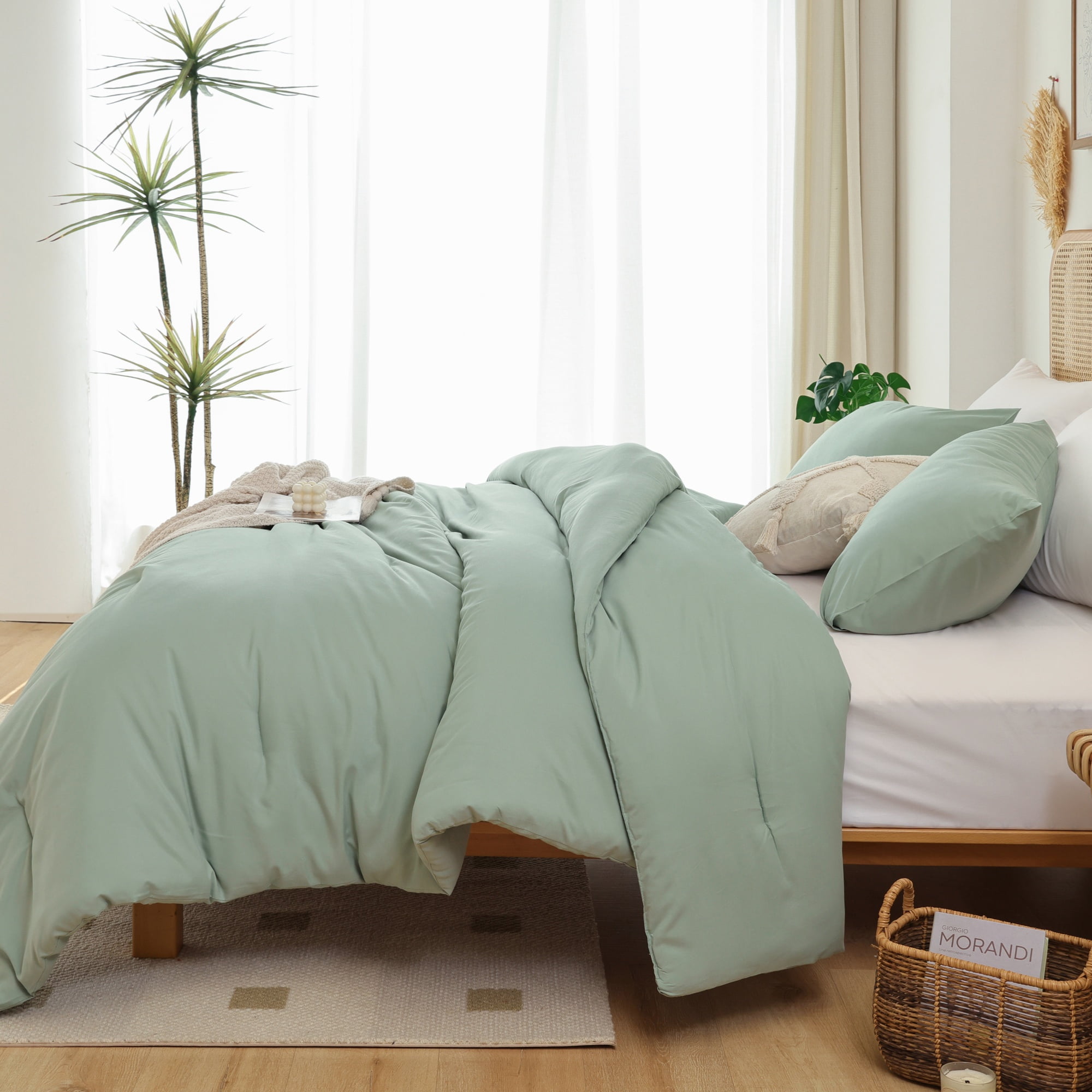 SPRINDAY Queen Comforter Set For Adult, 3 Piece Sage Green Comforter Sets & Bedding For All Season