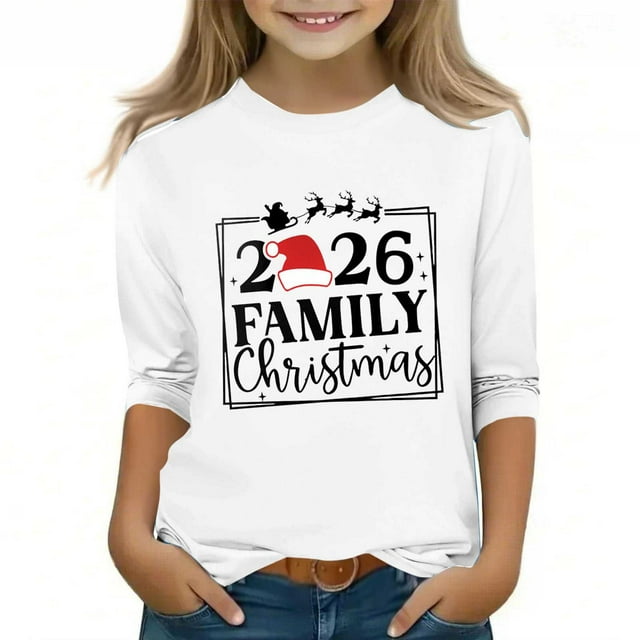 YUNAFFT Garçons et Filles T-Shirt Décontracté à Imprimé de Noël Tissu Doux Extensible Col Rond Manches Courtes Haut 3-12a Saison des Fêtes Matériau Imitation Coton