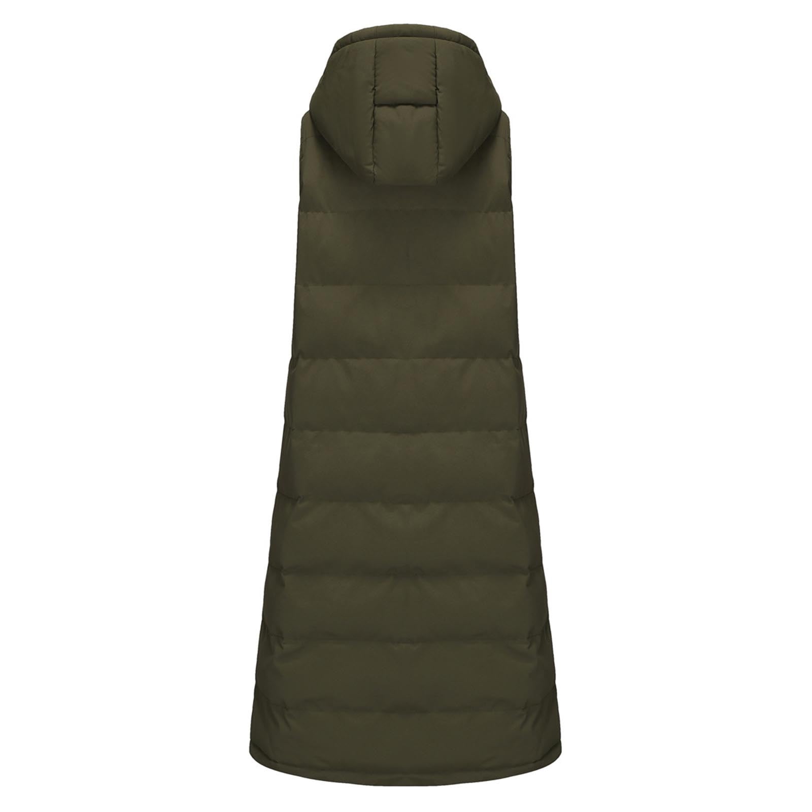 FAVIPT Womens Plus Size Puffer Vest Long Lightweight Hoodie Jacket Zip Up Quilted Button Coats Sleeveless Pockets Trendy 2025 Outerwear Army Green,XXXL