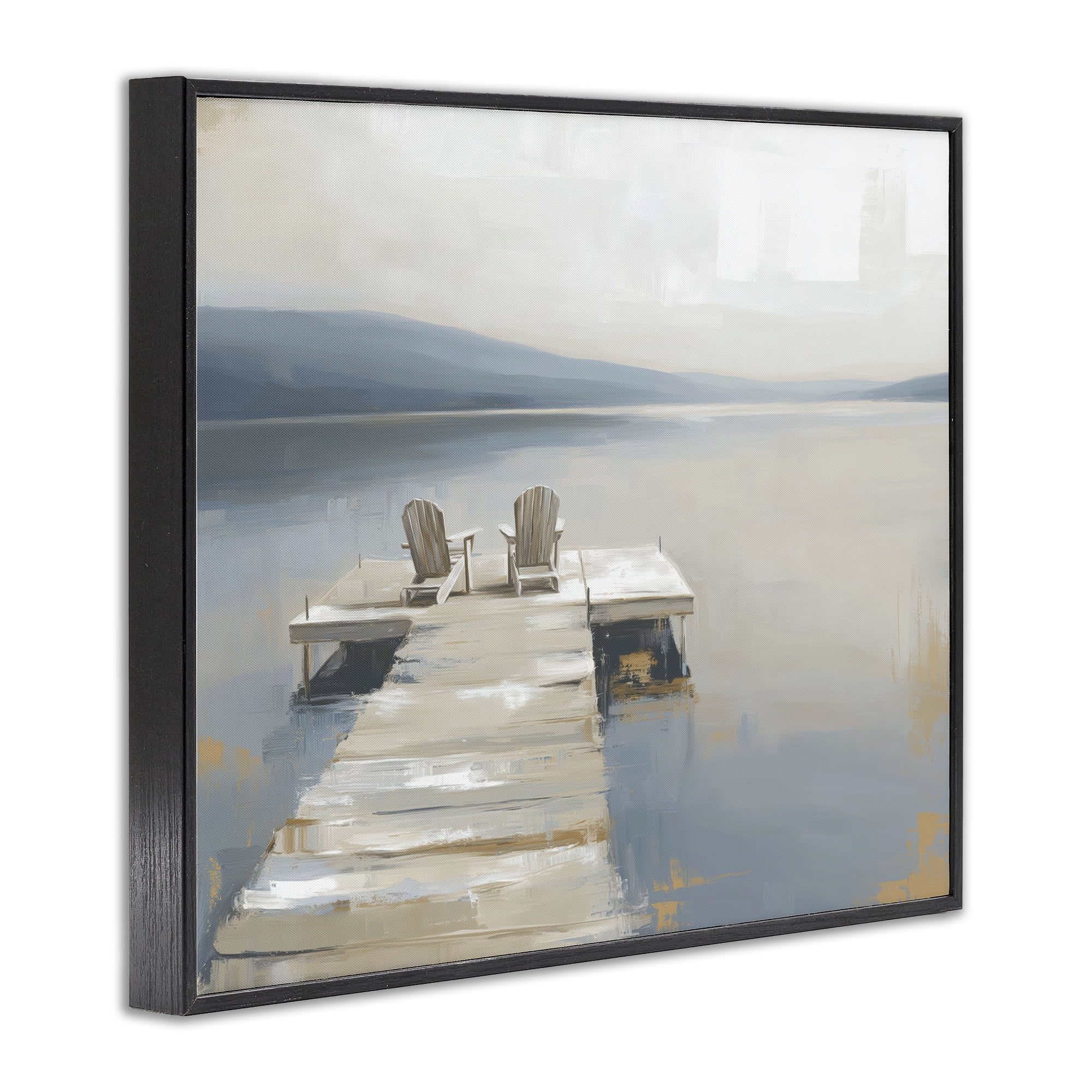 Stupell Industries Adirondack Chairs on Pier Black Framed Giclee Art, design by Kim Curinga