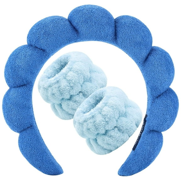 Spa Headband for Washing Face Wristband Sponge Makeup Skincare Headband Terry Cloth Bubble Soft Get Ready Hairband for Women Girl Puffy Padded Headwear Non Slip Thick Hair Accessory(Pink)