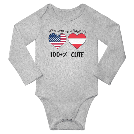 

50% American + 50% Austrian = 100+% Cute Baby Long Slevve Romper Bodysuit (Gray 18-24 Months)