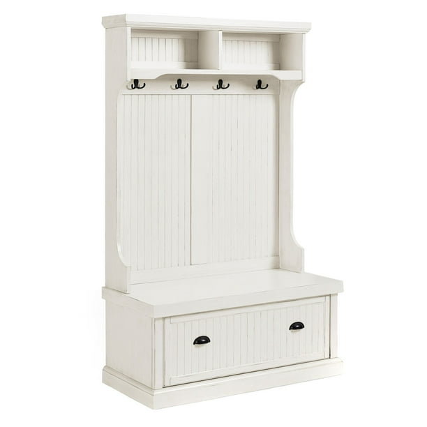 Seaside Hall Tree in Distressed White Finish