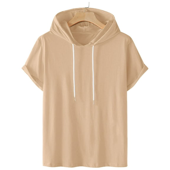 Ynynloco Men's Short Sleeve Hoodie Workout Sweatshirt Fashion Athletic Drawstring Hoodies Pullover Cotton Hooded T-Shirts