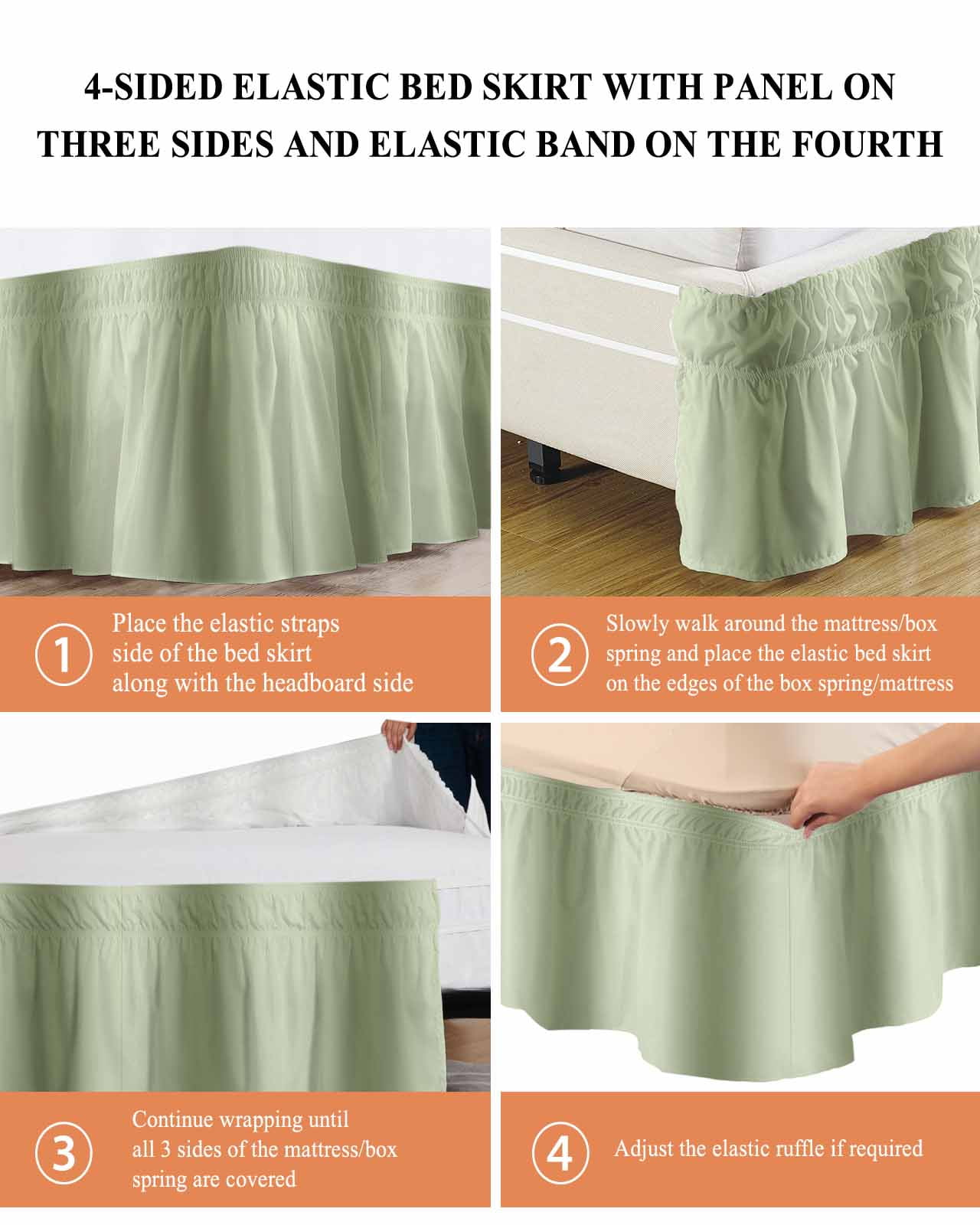 Sage Green Gradient Bed Skirt California King Size 16" Drop Abstract Texture Modern Simple Ruffled Wrap Around Bed Skirts Adjustable Elastic Bedskirt Dust Ruffle for California King Size Bed