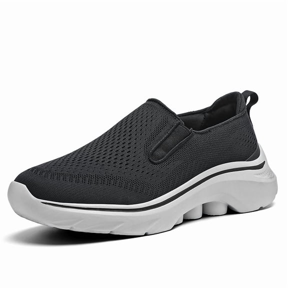 Men's Breathable Mesh Slip-On Walking Shoes, Lightweight No-Tie Casual Sneakers with Cushioned Thick Sole, Comfortable Footwear for Seniors, Travel, and Everyday Wear