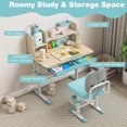 thumbnail image 4 of Kids Desk and Chair Set, Height Adjustable Children School Study Table and Chair Set w/Tilt Desktop, Storage Drawer Hutch, Pen Holder, Student Writing Table, Desk for Kids Boys Girls (Blue), 4 of 16