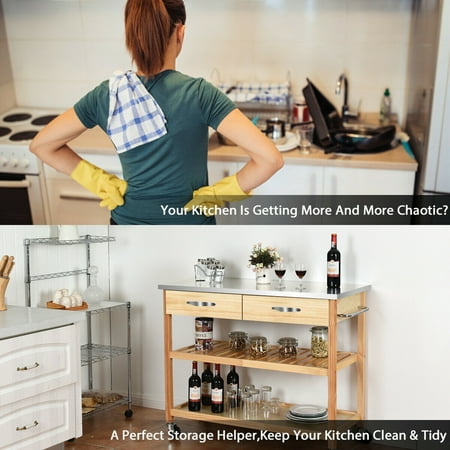 Rolling Kitchen Trolley Cart Stainless Steel Countertop W Storage