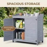 Lofka Outdoor Wooden Storage Cabinet with Potting Bench, Gray, Weatherproof Garden Work Station, Patio Tool Shed for Backyard