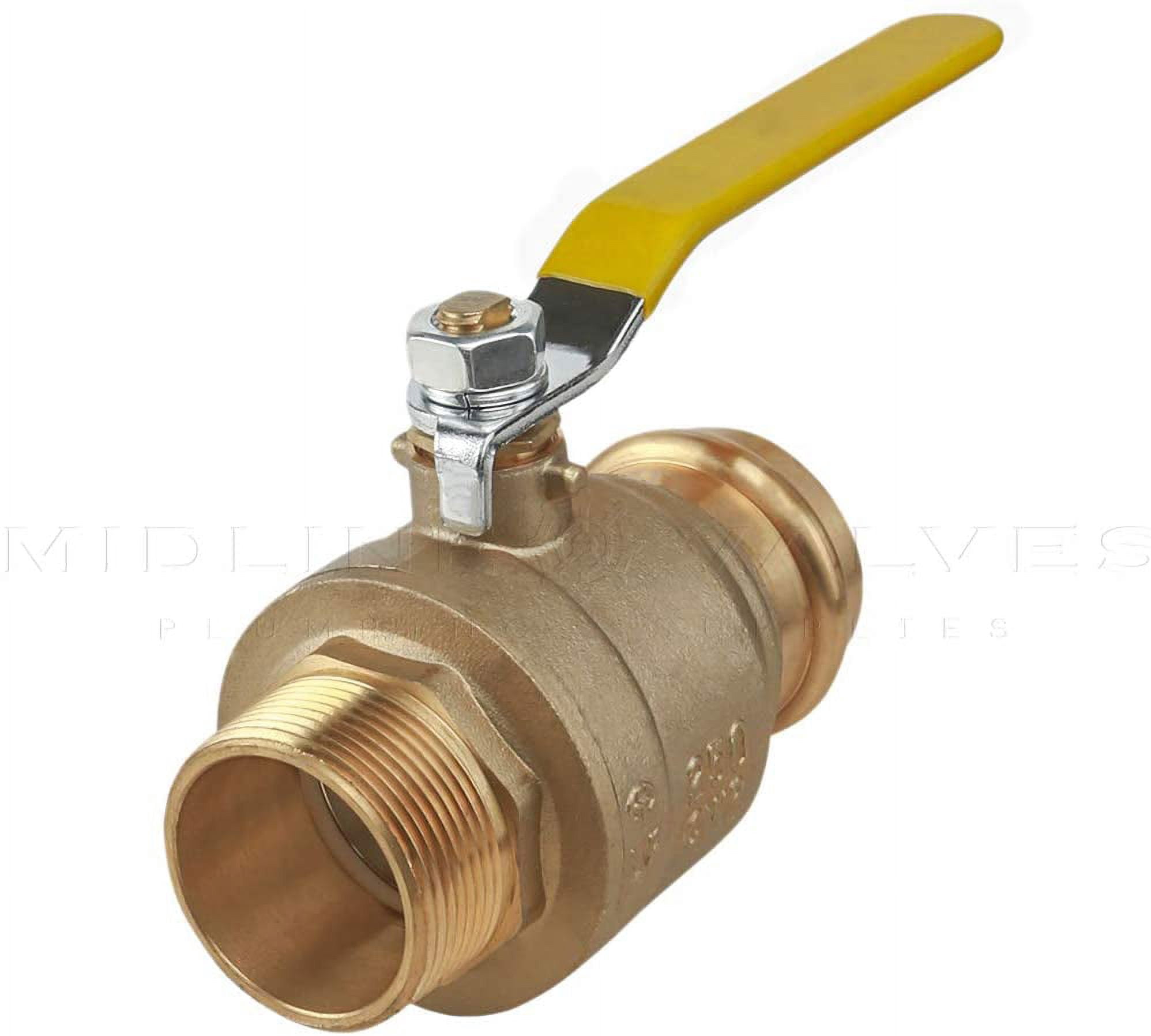 Midline Valve 542112VLVM Premium Adapter Ball Valve, with 1-1/2 in. Press x MIP Connections, Brass
